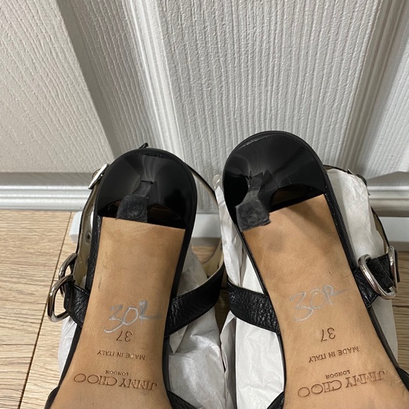 Jimmy Choo Black Leather Strap Studded Heels SZ:37 - Picture 6 of 12